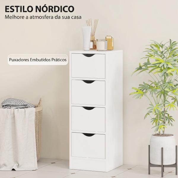 Armário Estreito de Casa de Banho com 4 Gavetas e Puxadores Embutidos para Espaços Reduzidos 29x29x83 cm Branco