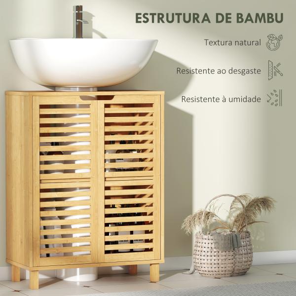 Móvel para Lavatório Pousar de Bambu com Prateleira Ajustável para Lavatórios com ou sem Pedestal 60x30x80 cm Madeira