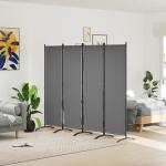 Biombo Separador de Ambientes de 4 Painéis Biombo Dobrável 221x172 cm com Pés Largos para Terraço Pátio Jardim Cinza Escuro