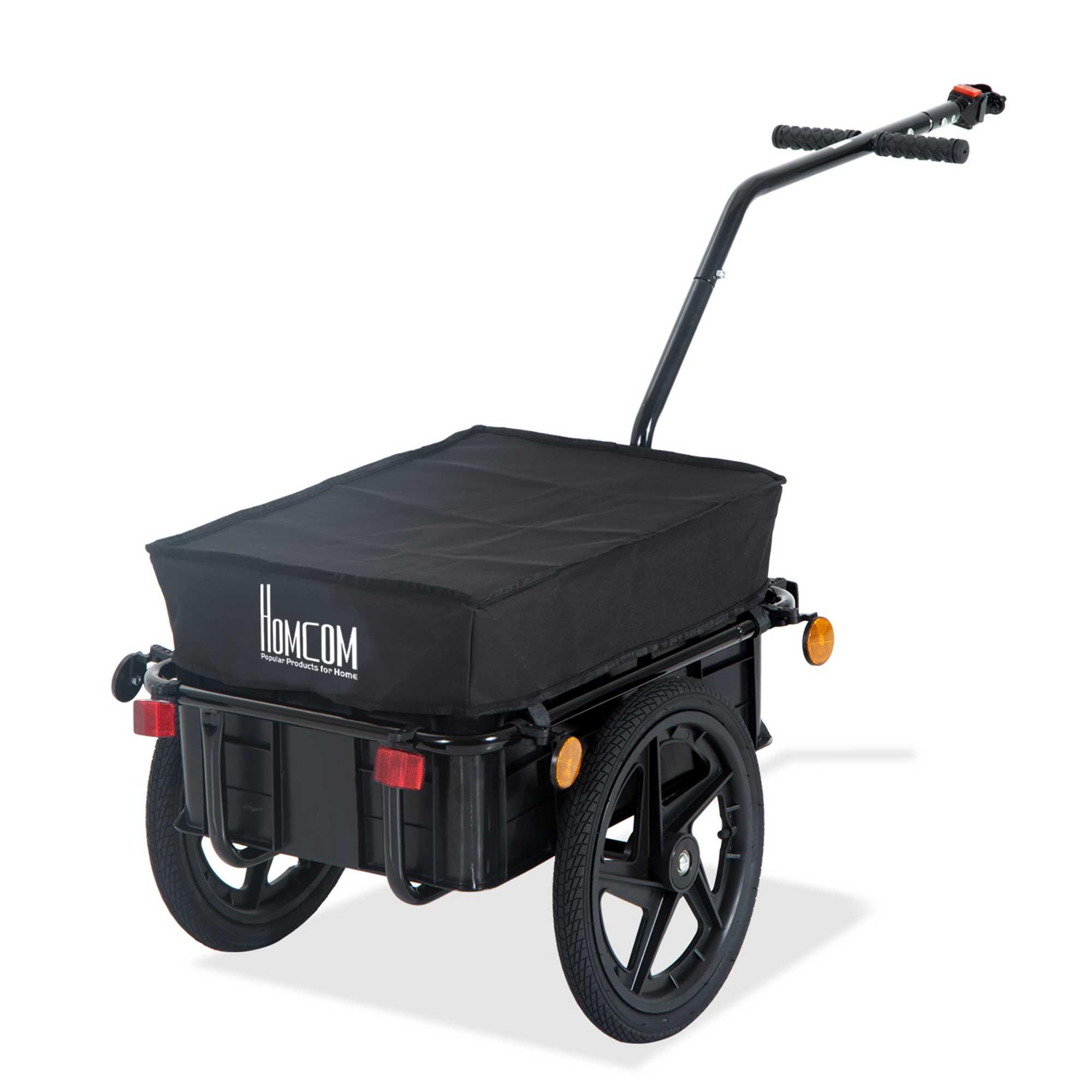 Reboque de Bicicleta para Carrinho de Carga 40kg com Capa em Tecido Oxford Refletores Estrutura em Aço e Alças para Bagagem 144x59x80 cm Preto