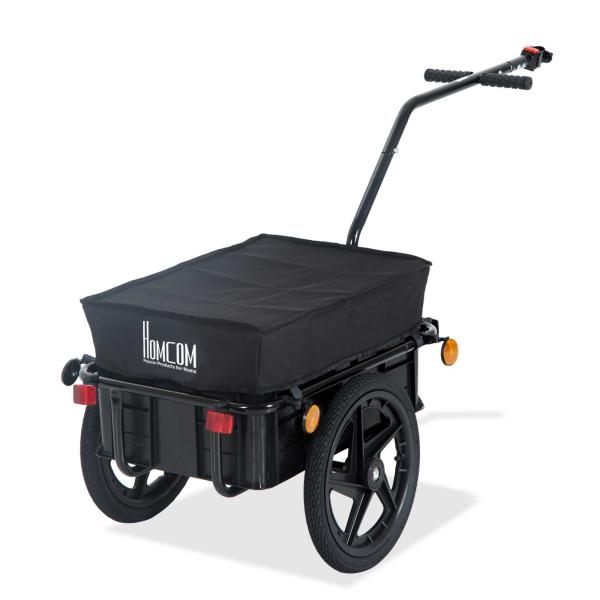 Reboque de Bicicleta para Carrinho de Carga 40kg com Capa em Tecido Oxford Refletores Estrutura em Aço e Alças para Bagagem 144x59x80 cm Preto