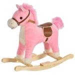 Cavalo Baloiço para Crianças Cavalo Baloiço de Pelúcia Suave com Música Relinchos Sons de Galope Boca e Cauda Móveis 65x32,5x61 cm Rosa