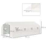 Estufa Tipo Túnel de Jardim 600x300x200cm para Cultivo de Plantas Verduras com 8 Janelas e Porta Enroláveis com Zíper Aço Branco