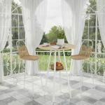 Mesa Alta de Cozinha Redonda com Prateleira de Armazenamento para 2 Pessoas com Estrutura de Metal 55x55x95 cm Madeira e Branco