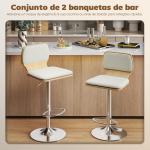 Conjunto de 2 Bancos de Bar Giratórios com Altura Ajustável Estofados em Tecido Tipo Linho com Base em Aço 41x47,5x81 - 102 cm Bege