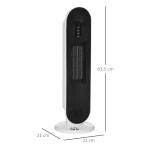 Aquecedor Cerâmico de Torre 1200W/2000W com Controle Remoto Termostato Temporizador de 24h e Sistema Anti - Rolamento para Sala de 20m² 21x21x63,5cm Branco e Preto
