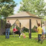 Pérgola Dobrável Exterior com Altura Ajustável Teto Duplo 4 Mosquiteiras Removíveis e Bolsa de Transporte 3,3x3,3 m Bege