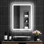 Espelho Casa de Banho com Luzes LED 70x90 cm Função Antiembaciamento 3 Temperaturas de Cor Ajustável e Função de Memória Prata