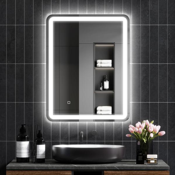 Espelho Casa de Banho com Luzes LED 70x90 cm Função Antiembaciamento 3 Temperaturas de Cor Ajustável e Função de Memória Prata