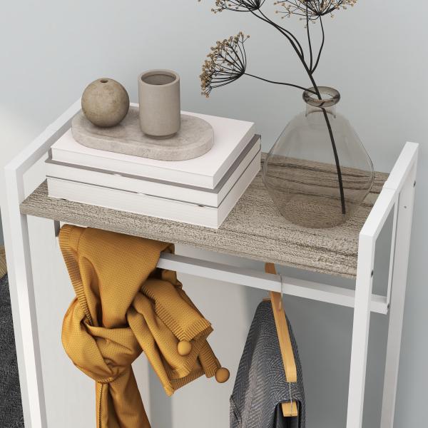 Suporte para Cabides com 3 Gavetas de Tecido Barra para Pendurar e Prateleira para Entrada Quarto 58,5x30x178 cm Natural
