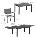 Conjunto de Jardim Refeição de 9 Peças com Mesa Extensível 8 Cadeiras Empilháveis 135 - 270x89x74cm Cinza