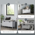 Banco Sapateira para Entrada com Assento Almofadado Amovível para 4 Pares de Sapatos 84x35x50 cm Branco