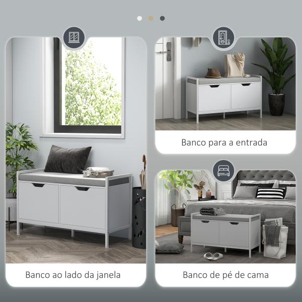 Banco Sapateira para Entrada com Assento Almofadado Amovível para 4 Pares de Sapatos 84x35x50 cm Branco