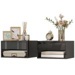 Conjunto de 2 Mesas de Cabeceira Suspensas com Gaveta Prateleira Aberta para Quarto 37x32x21 cm Preto Brilhante
