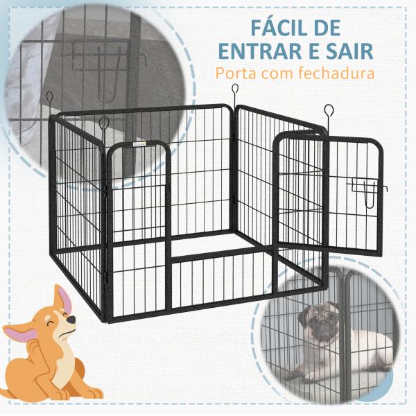 Parque para Cães com 4 Painéis Dobrável 82x82x60 cm com Porta e Fechadura para Exterior e Interior Cinza Escuro