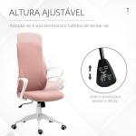 Cadeira de Escritório Ergonómica com Altura Ajustável Função de Inclinação e Encosto Alto 62x56x110 - 119,5 cm Rosa