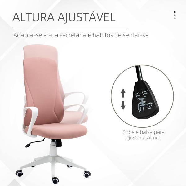 Cadeira de Escritório Ergonómica com Altura Ajustável Função de Inclinação e Encosto Alto 62x56x110 - 119,5 cm Rosa