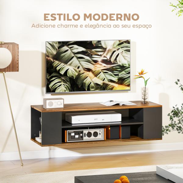 Móvel para TV com Rodas Armário para TV Flutuante com 2 Portas e 2 Prateleiras 120x40x38,5 cm Preto e Nogueira