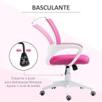 Cadeira de Escritório de Malha Giratória com Altura Ajustável Função Basculante e Apoio para os Braços 57x55x89 - 109 cm Rosa