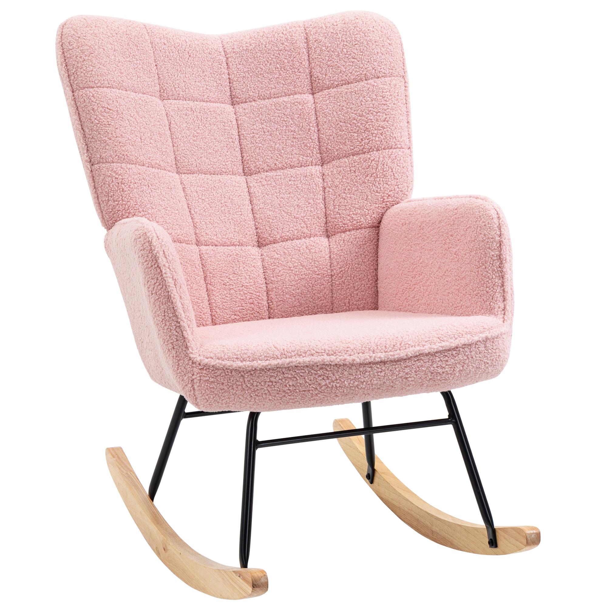 Poltrona Baloiço em Borrego com Oscilação de 40° Pés de Madeira de Faia e Estrutura de Aço 71x98x101 cm Rosa