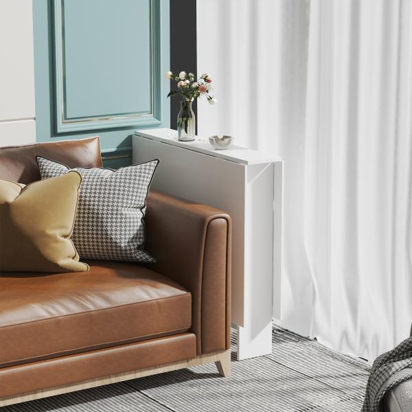 Mesa de Sala de Jantar Dobrável com Rodas Mesa Multifuncional para Sala de Jantar 120x80x73cm Branco e Teca