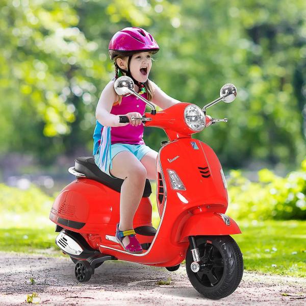 Mota Elétrica para Crianças com Licença Vespa com Música Velocidade 2 - 3 km/h e Buzina 102x50,5x75,5 cm Vermelha