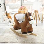 Cavalo Baloiço para Crianças de 18 - 36 Meses com Sons Cinto de Segurança e Base de Madeira Carga 25 kg 68x33x45 cm Marrom