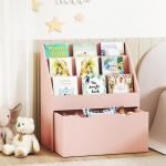 Estante para Livros Infantil de 4 Níveis com 3 Prateleiras e 1 Gaveta com Rodas 62,5x30x70 cm Rosa