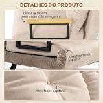 Sofá Cama Convertível 2 Lugares Dobrável com Encosto Ajustável em 5 Níveis e 2 Almofadas 102x73x81 cm Bege Claro