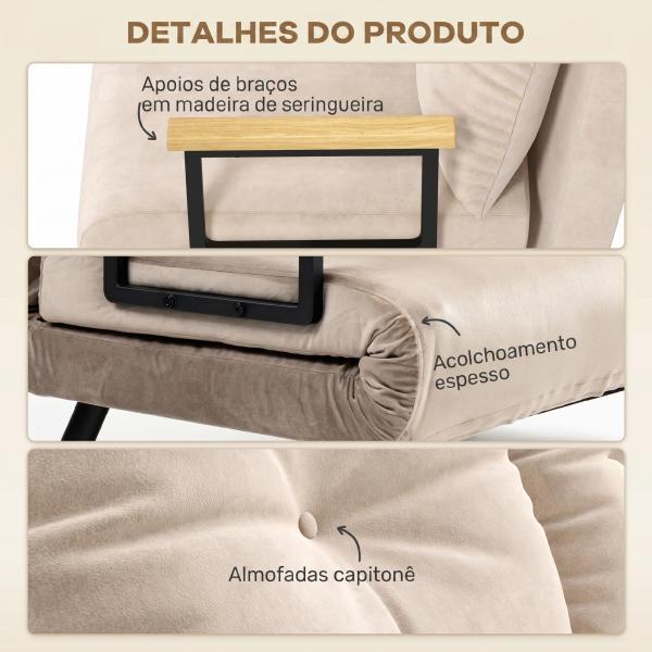 Sofá Cama Convertível 2 Lugares Dobrável com Encosto Ajustável em 5 Níveis e 2 Almofadas 102x73x81 cm Bege Claro
