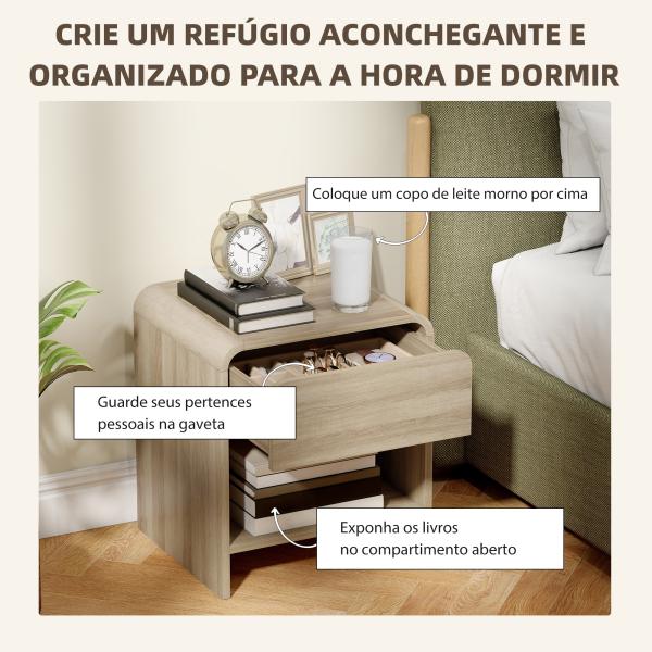 Conjunto de 2 Mesas de Cabeceira Nórdicas com Cantos Arredondados Gaveta e Prateleira Aberta 40x35x45 cm Madeira