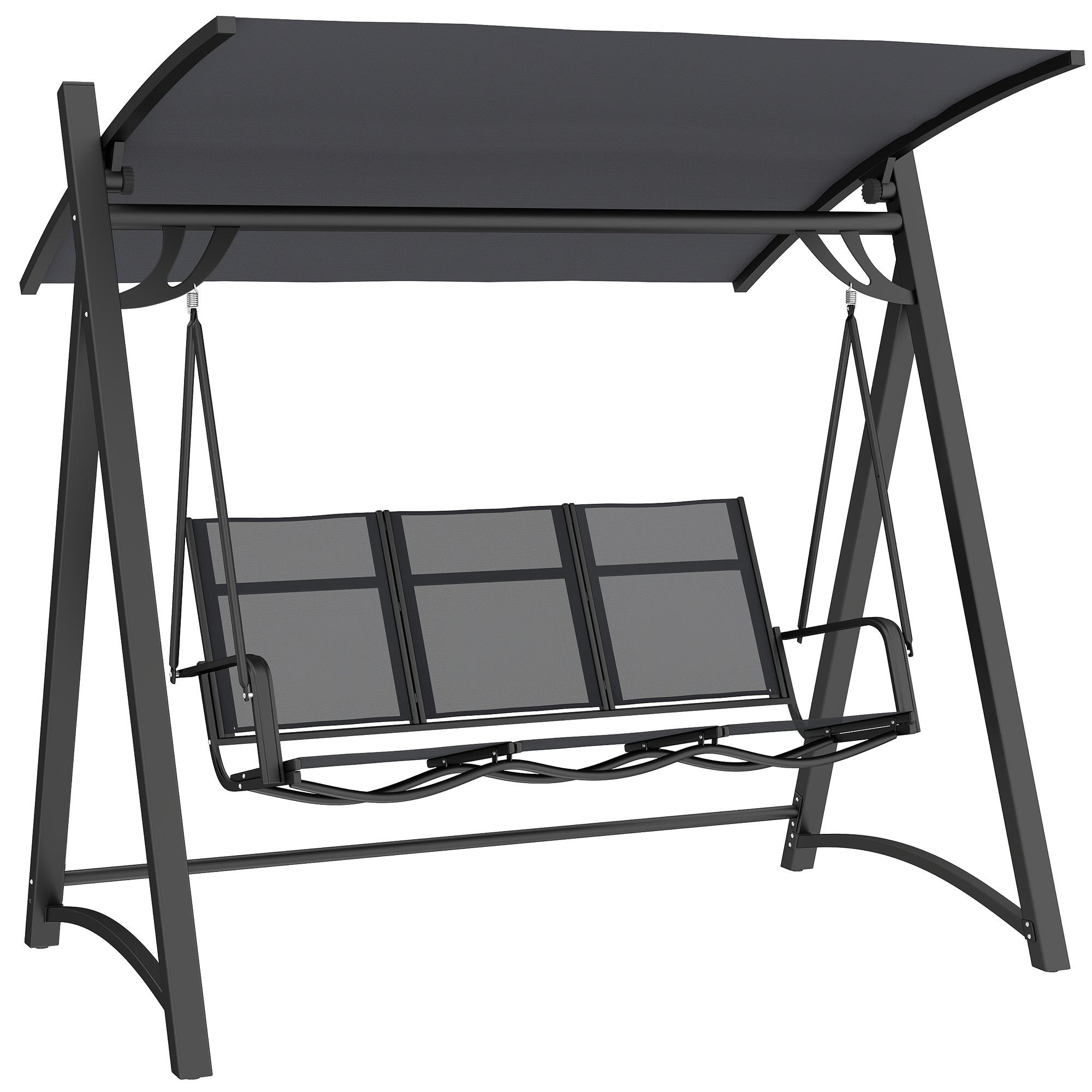 Baloiço de Jardim de 3 Lugares com Teto Ajustável UPF50+ Assento Transpirável e Estrutura em Metal 188x130x183 cm Cinza