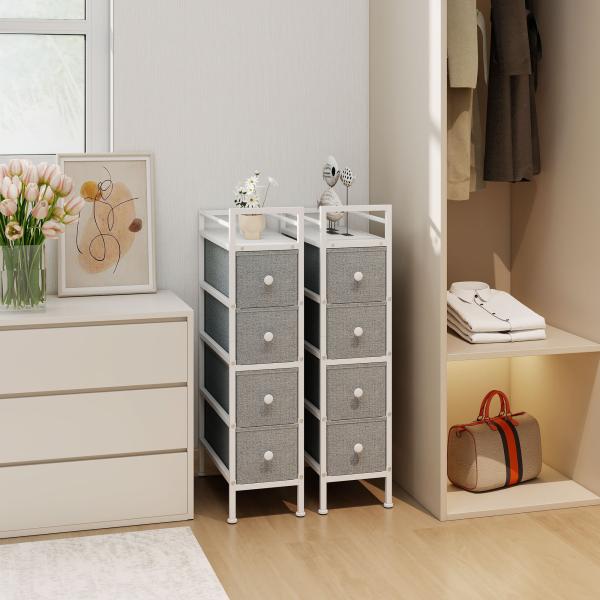 Móvel de Arrumação Estreito com 4 Gavetas de Tecido para Espaços Pequenos 20x43x81,5 cm Cinzento Claro
