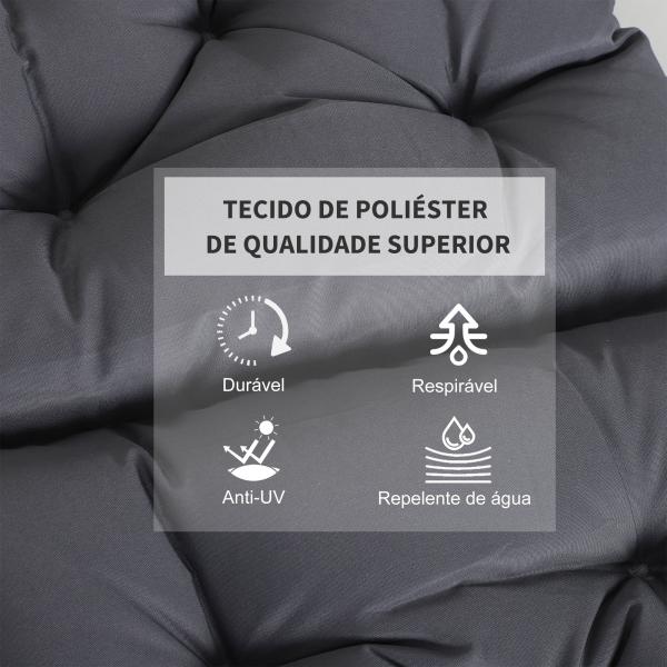 Conjunto de 2 Almofadas de Cadeira 50x98x8 cm Almofadas de Cadeira de Exterior para Jardim Terraço Varanda Cinza Escuro