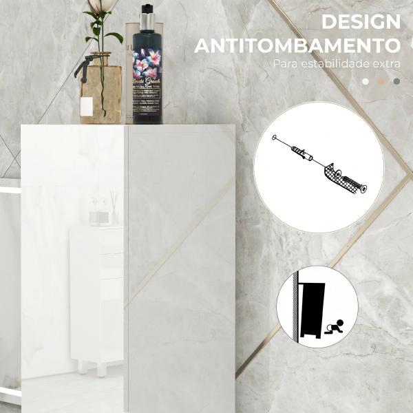 Armário Alto e Estreito para Casa de Banho com Portas e Prateleiras Ajustáveis 30x30x181,5 cm Branco Brilhante