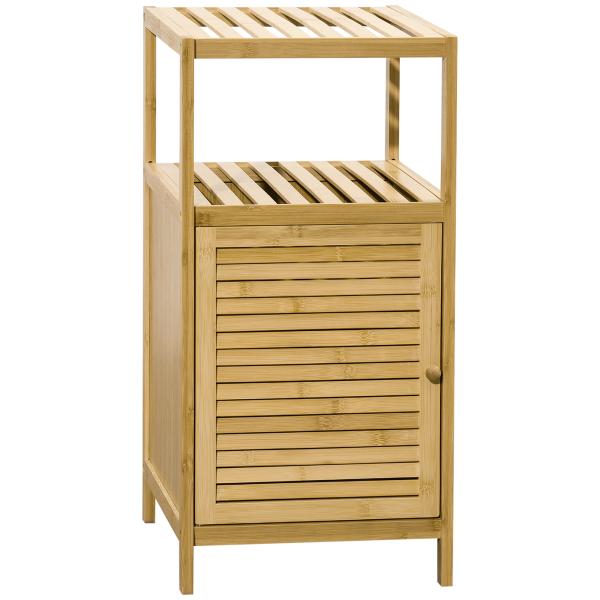 Estante Casa de Banho de Bambu Armário de Armazenamento Casa de Banho com 1 Porta e Prateleira 33x36,5x67 cm Madeira