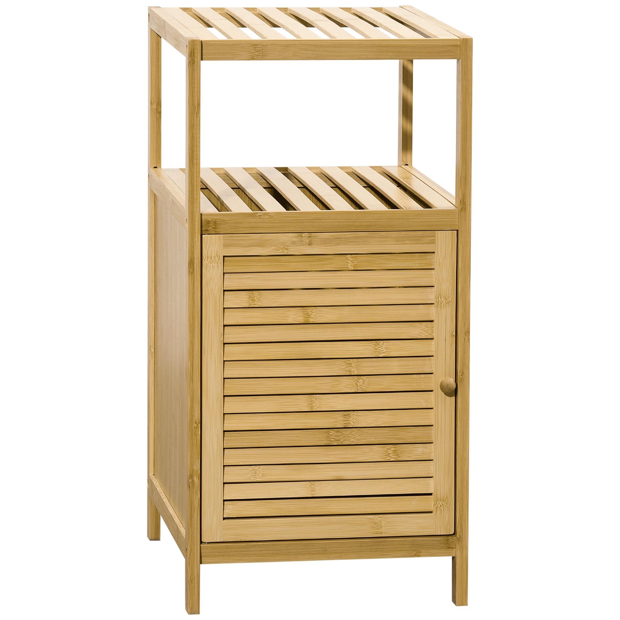 Estante Casa de Banho de Bambu Armário de Armazenamento Casa de Banho com 1 Porta e Prateleira 33x36,5x67 cm Madeira