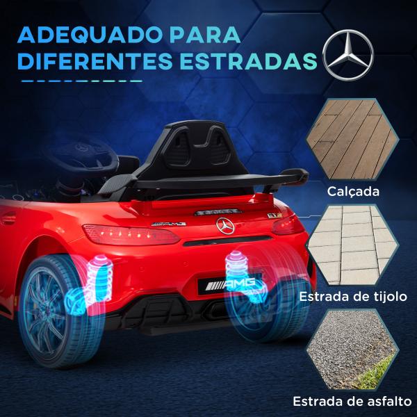 Carro Elétrico para Crianças Carro Mercedes - Benz AMG GTR com Bateria 12V Faróis Buzina e Música 108x67x46 cm Vermelho