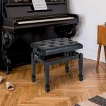 Banco de Piano Altura Ajustável Assento de Couro Sintético Pernas em Madeira 64x35x55 cm Preto
