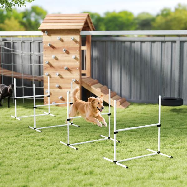 Conjunto de Treinamento de Agilidade para Cães 4 Peças Obstáculos de Salto com Altura Ajustável 99x65x94 cm Azul