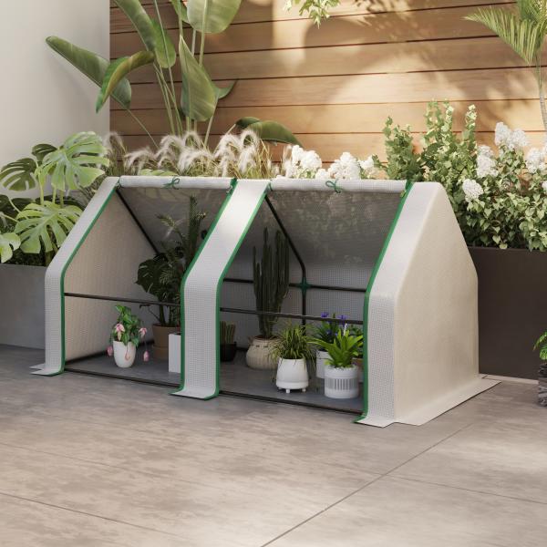 Estufa de Jardim 180x90x90 cm Tipo Casa Tubo de Aço com 2 Acessos Estufa Pequena para Cultivo de Plantas Branco