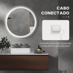 Espelho Casa de Banho Redondo com Luzes LED 70x70 cm Função Antiembaciamento 3 Luzes Função de Memória e Interruptor Tátil Prata