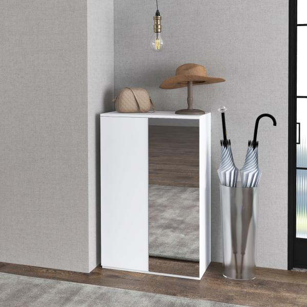 Sapateira com Espelho Móvel Sapateira para 18 Pares de Sapatos com Prateleiras Ajustáveis 60x32x95 cm Branco