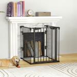 Barreira de Segurança para Animais de Estimação Barreira Dobrável de 3 Painéis com Fechadura Inteligente para Corredor Escada 180x74,5cm Preto