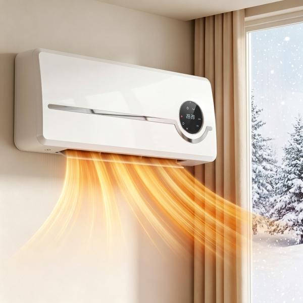Aquecedor Elétrico de Baixo Consumo de Parede 2000W com 3 Modos Ecrã LED Termostato Temporizador e Oscilação Branco