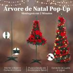 Árvore de Natal Artificial de 150 cm com 100 Luzes LED, 150 Ramos, 11 Modos, Bolas, Fitas e Base Dobrável, Verde e Vermelho