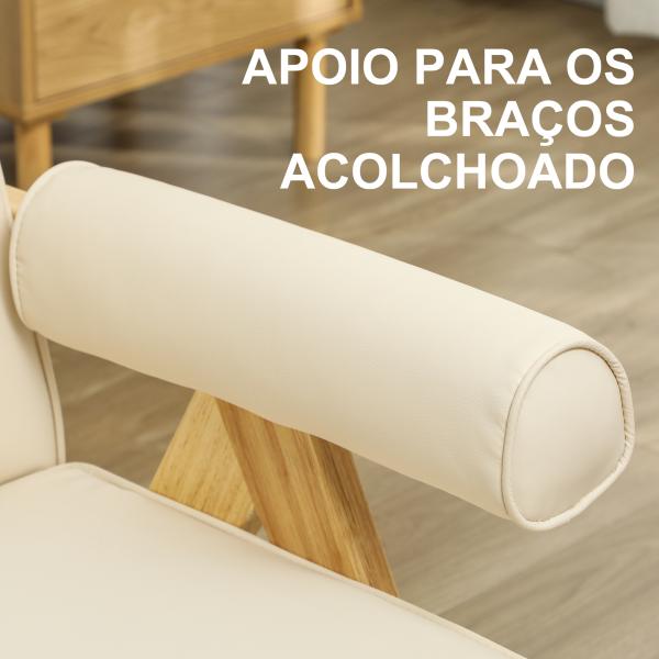 Poltrona Sala de Estar Poltrona Nórdica Poltrona Estofada em PU com Apoio para os Braços 73x70x80 cm Creme