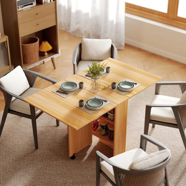 Mesa de Sala de Jantar Dobrável com Rodas Mesa Multifuncional para Sala de Jantar com 3 Formas 140x80x74cm Madeira