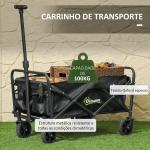 Carrinho de Transporte com Rodas Carrinho de Jardim Dobrável com Pega Telescópica Ajustável 2 Bolsas de Arrumação 64x42x27 cm Preto