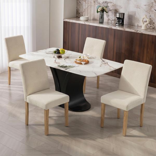 Conjunto de 4 Cadeiras de Jantar Cadeiras Modernas para Cozinha Encosto Alto Estofadas em Veludo Assento Acolchoado 44x56x90 cm Bege